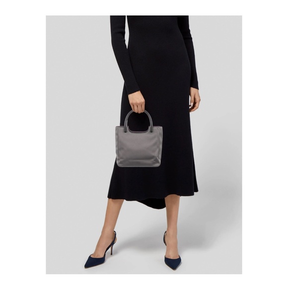 Vintage Late 1990s Prada Taupe Satin Handbag with Black Composite Handles - Picture 11 of 11